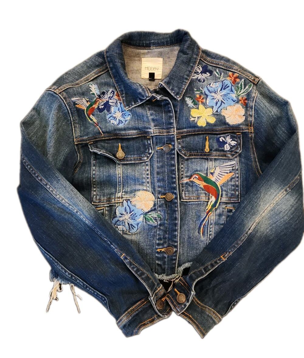 Hidden Jeans Womens Extra Small Embroidered Hummingbird Floral Raw Hem Jacket XS
